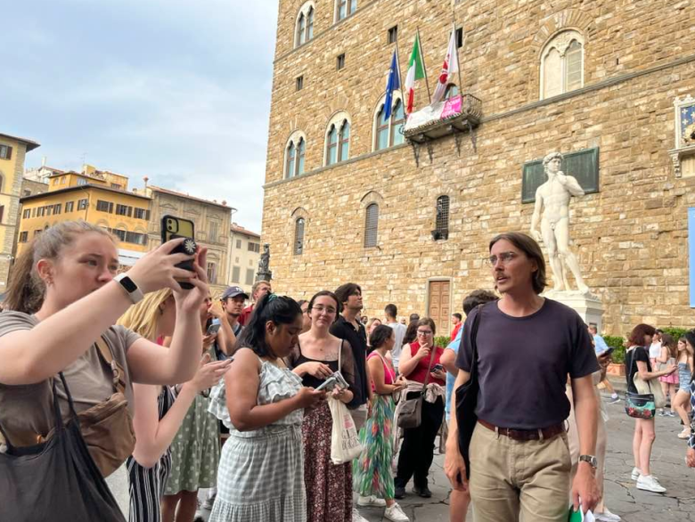 Students touring with professor in Greece